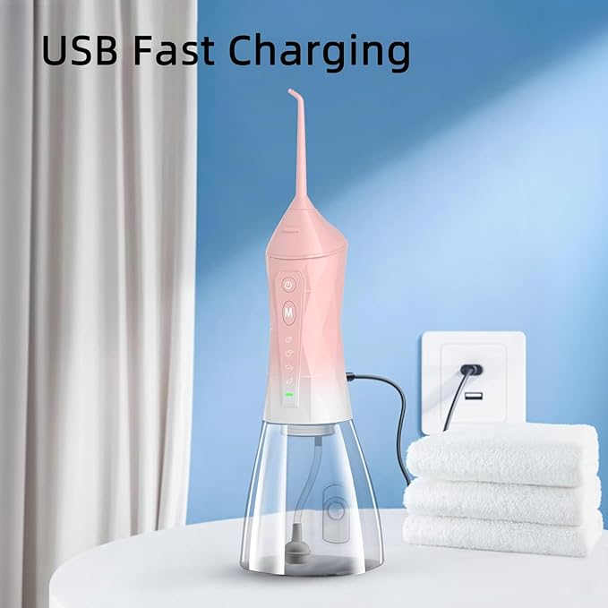 Water Dental Flosser Teeth Pick: Portable Cordless Oral Irrigator 320ML Rechargeable Travel Irrigation Cleaner with 5 Flossing Tips, IPX7 Waterproof Electric Flossing Machine for Teeth Cleaning