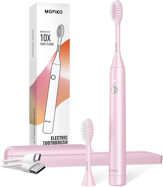Sonic Electric Toothbrush for Adults, Rechargeable Portable Electric Toothbrush Travel Kit (Pink, USB)
