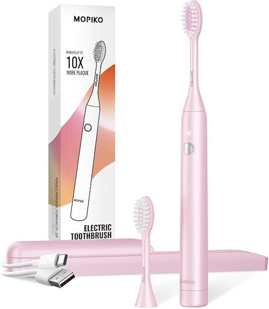 Sonic Electric Toothbrush for Adults, Rechargeable Portable Electric Toothbrush Travel Kit (Pink, USB)