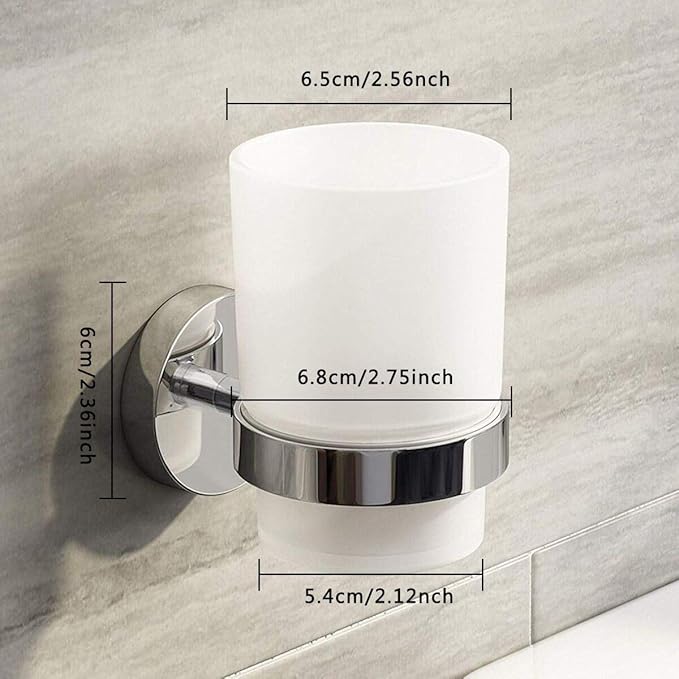 Toothbrush Holder Wall Mounted with Satined Cup with Chrome-Plated Holder,Metal Stainless Steel (Pack of 2)