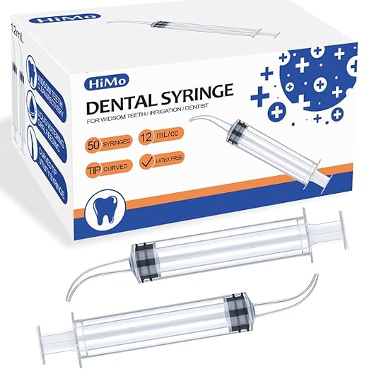 Wisdom Teeth Syringe, 50 Pack Dental Irrigation Curved Syringes for Dental Care Liquid Oral Tonsil Stone TMJ Chin Pain Relief Recovery Dentist Implant Clean Feeding Water