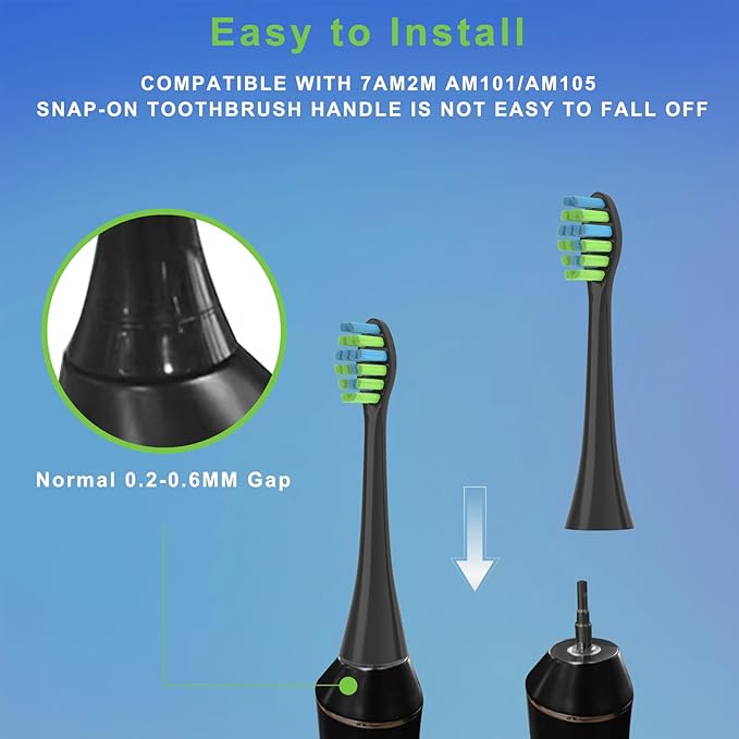 YMPBO 10 Pack Toothbrush Replacement Heads Compatible with 7AM2M AM100/AM105/AM110 Electric Toothbrush, Soft Brush Bristles, Black