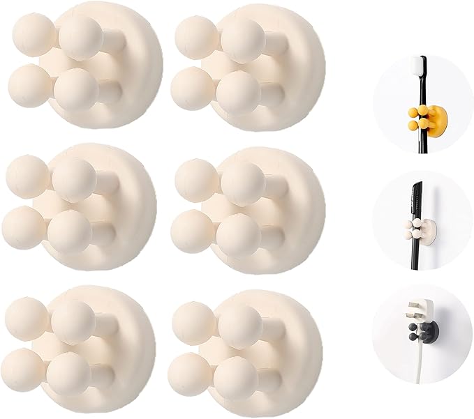 6pcs Silicone Toothbrush Holder, Waterproof Multi-Functional self-Adhesive Hook, for Hanging Keys and Towels, Suitable for Kitchen, Bathroom and Office