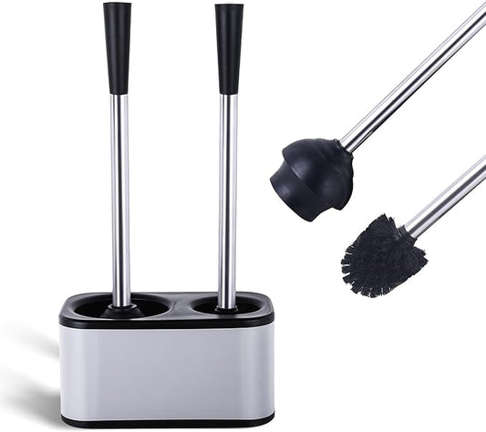 Stainless Steel Toilet Brush and Holder Set - Modern Toilet Brush and Plunger Set - Bathroom Essentials