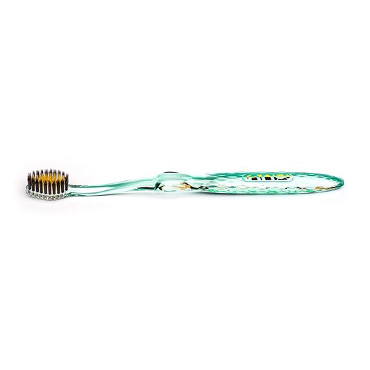 Nano-b Manual Toothbrush for Adults with Sensitive Gums, Gold & Charcoal Soft/Medium Bristles, Travel Case, Green
