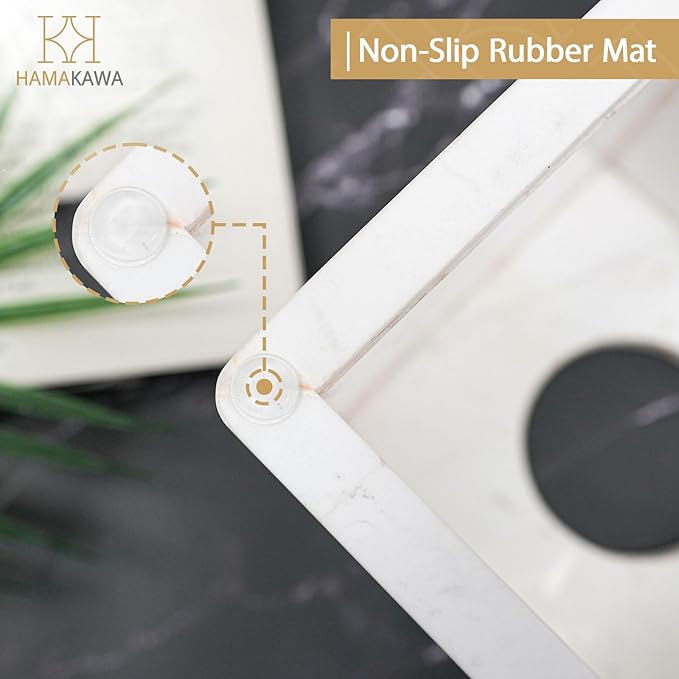 Natural Marble Tissue Box Cover, Volakas White Tissue Organizer 6 x 6 x 5.7 inch, Heavy Stone Decorative Box, Square Tissue Box Holder for Home Decor, Kitchen, Bathroom, Bedroom