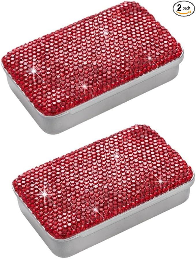 2pcs Dental Floss Holder Travel Bobby Pin Holder Bling Gum Container Small Metal Tin Box Case（Red