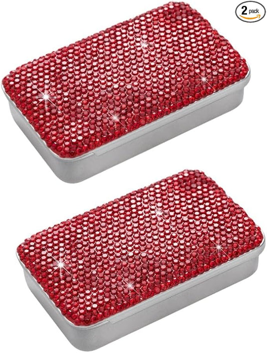 2pcs Dental Floss Holder Travel Bobby Pin Holder Bling Gum Container Small Metal Tin Box Case（Red