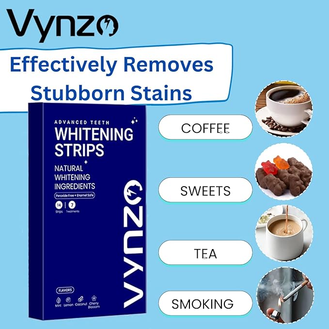 Natural Teeth Whitening Strips -7 Treatments, White Strips Peroxide-Free, Enamel Safe & Gentle for Sensitive Teeth, Removes Deep Stains Mint, Lemon & Cherry Blossom Flavors - Fast Results
