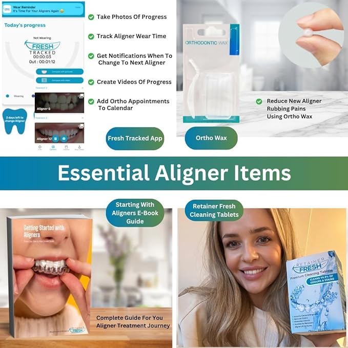 Retainer Cleaning Kit & Tablets - 36 Tablets 1 Month Supply Retainer Fresh, Brite, and Stain-Free - Retainer Cleaner Tablet, Mouth Guard, Dentures, Aligners