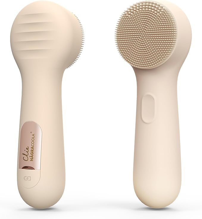 Silicone Face Scrubber, NågraCoola CLIE 2.0 Facial Cleansing Brush, Rechargeable, Waterproof Face Scrub Brush for Cleansing, Exfoliating, Massaging, Electric Facial Exfoliator for Women and Men - Oat