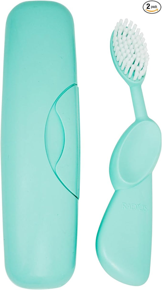 RADIUS Toothbrush Original Big Brush, BPA Free ADA Accepted - Left Hand - Mint Brush with Mint Case