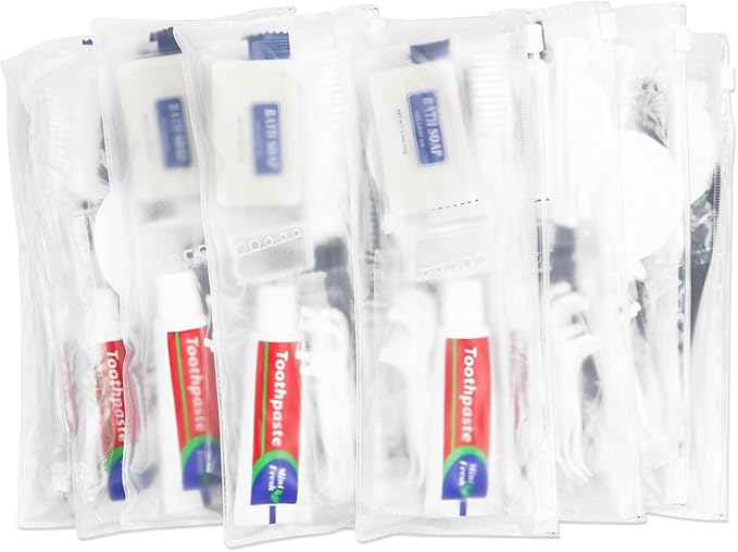 10 Sets Personal Hygiene Kit Bulk, Disposable Toothbrushes with Toothpaste Floss Comb Soap Cover and Vanity Kit, Toiletry Kits Homeless Supplies Bulk for Women,Men,Travel,Homeless