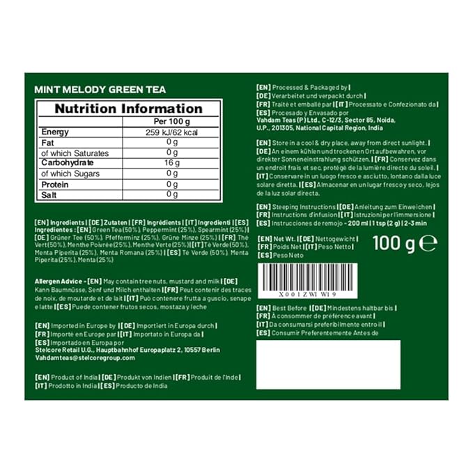 VAHDAM, Mint Green Tea Loose Leaf (50+ Cups, 3.5 oz) Cool Peppermint Tea With Himalayan Green Tea Leaves | Low Caffeine | High Elevation Grown | Vacuum Sealed for Freshness
