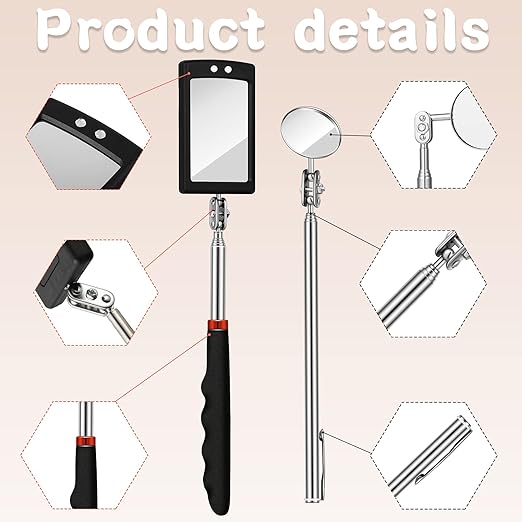 5 Pcs Telescoping Inspection Mirror Set Round Stainless Steel Mirror 360 Rotation Adjustable Inspection Tool with Long Handle for Check The Vehicle, Observe The Eyelashes, Mouth(Popular Style)