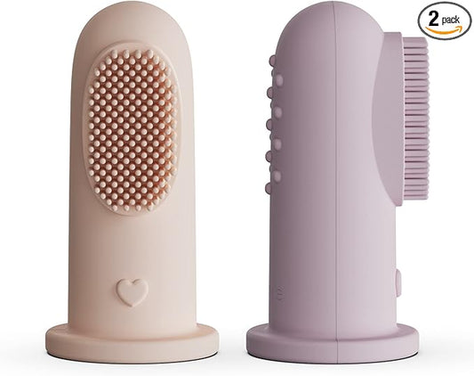 Moonkie Baby Toothbrush Finger Toothbrush Oral Cleaner Kit for 3 Months +, 2 Pcs (Blush/Pale Mauve)