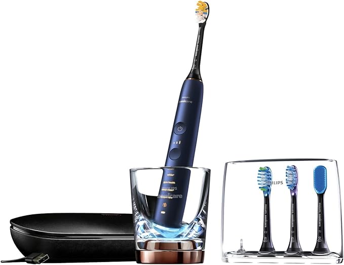 Philips Sonicare DiamondClean Smart 9750 Electric Toothbrush, Sonic Toothbrush with App, Pressure Sensor, Brush Head Detection, 5 Brushing Modes and 3 Intensity Levels, Lunar Blue, Model HX9954/74