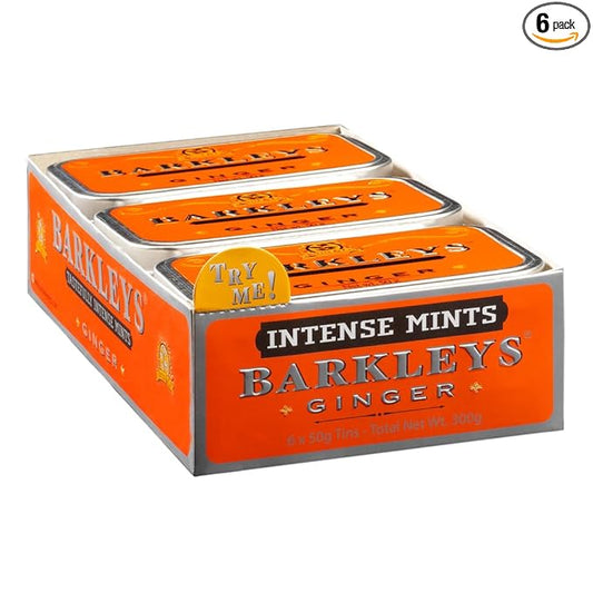 Barkleys Ginger Breath Mints - Strong Ginger Flavor Cool Mint Candy For Party, After Dinner, Wedding, Every Day Use - Vegan Breath Mints In Reusable Classic Travel Tins, 6 Pack - 50 Count Each