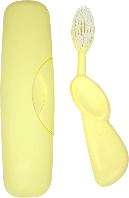 RADIUS Toothbrush Original Big Brush, BPA Free ADA Accepted - Right Hand - Lemon Yellow Brush with Lemon Yellow Case