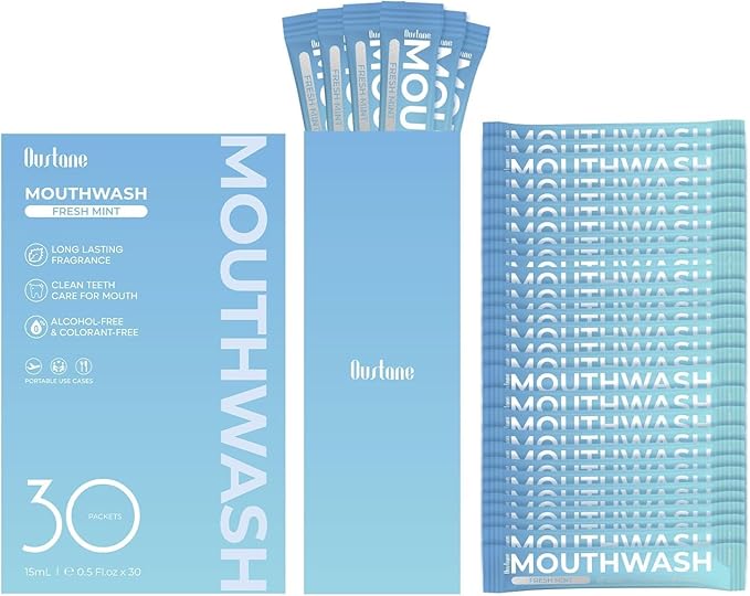 Mouthwash Travel Size Portable Packets to Go, Alcohol & Fluoride Free Fresh Mint MouthwashStrips for Superior Oral Hygiene,30 Individual Disposable Mouthwash Packs(Pack of 30)