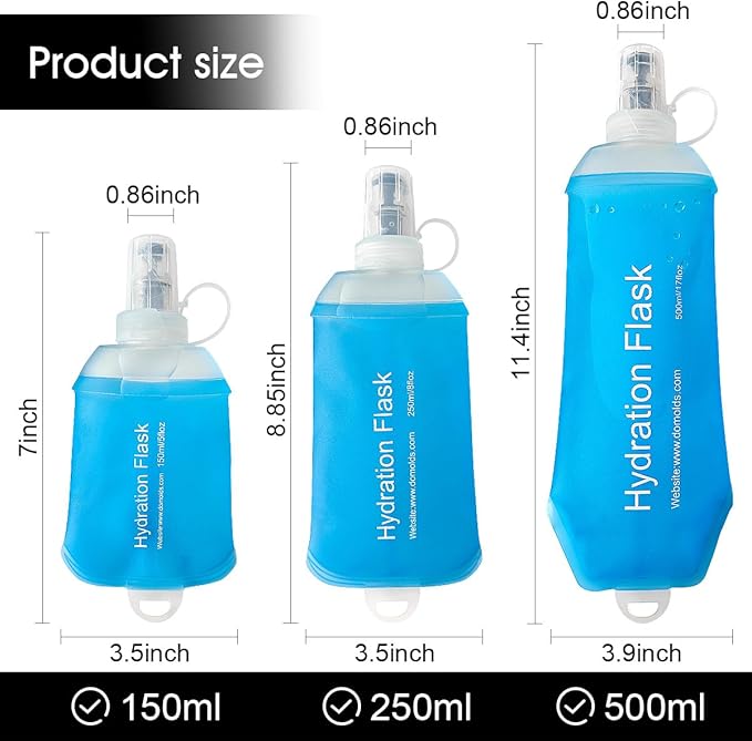 WILDREEDS 250ml Soft Flask, TPU Collapsible Soft Water Bottle for Hydration Pack, Running Vest, Folding Water Bottle for Hiking Cycling Climbing-2Pcs, Blue