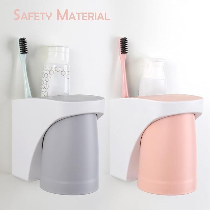Toothbrush Holder Suction Cup Set, sgzscl Bathroom Storage Organizer Space Saving for Family Members Father Mother and Son/Daughter (Purple White)
