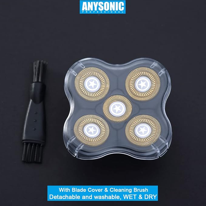 ANYSONIC Star 5 Blades Shaver Replacement Heads Compatible with Freedom Gold Head Shaver, ANYSONIC 5 Blades Replacement Blades Wet and Dry Use(5 Blades, Gold)