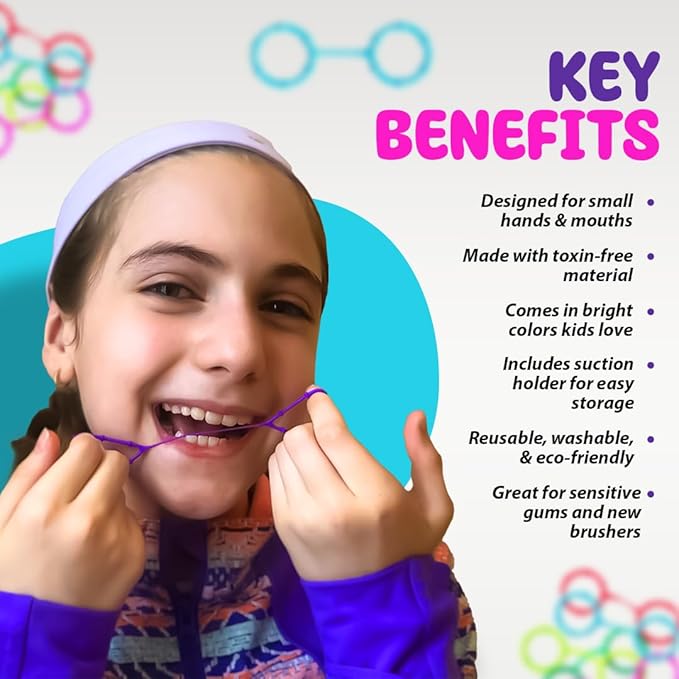 Floss for Kids | Soft Reusable Silicone Flossers for Children | Multicolored | Suction Cup | Safe, Gentle, Easy Grip (9)