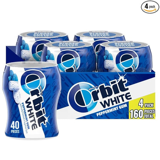 ORBIT Gum White Peppermint Sugar Free Chewing Gum Bulk Pack, 40 Piece Bottle (Pack of 4)