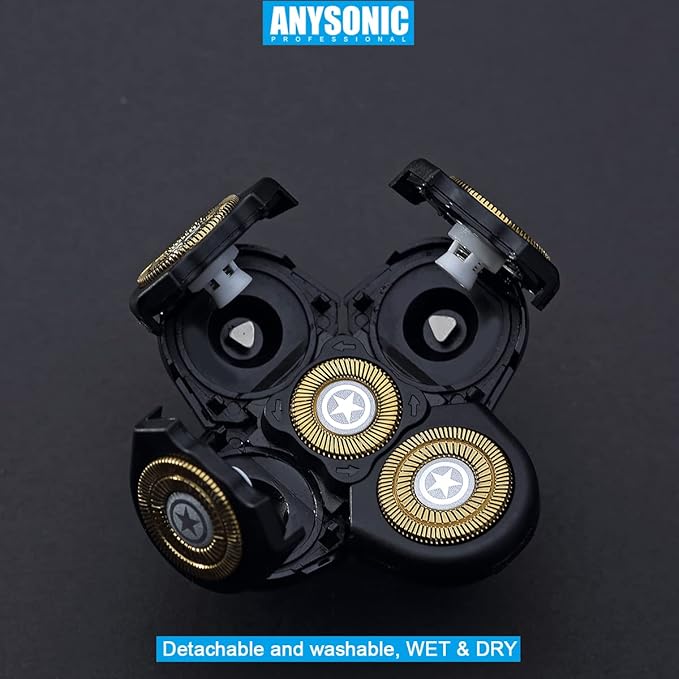 ANYSONIC Star 5 Blades Shaver Replacement Heads Compatible with Freedom Gold Head Shaver, ANYSONIC 5 Blades Replacement Blades Wet and Dry Use(5 Blades, Gold)