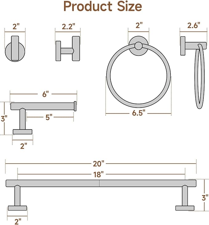 USHOWER Polished Chrome Bathroom Accessories Set, 18-Inch Towel Bar Set Wall Mounted, Durable SUS304 Stainless Steel Bathroom Hardware Set, 4-Piece