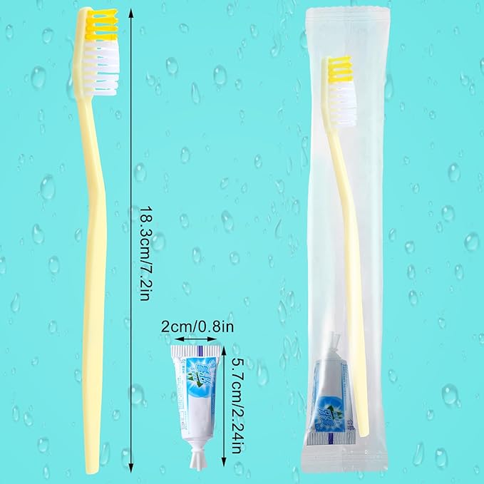 meekoo 200 Set Disposable Toothbrush with Toothpaste Individually Wrapped Travel Toothbrush Kit Homeless Hygiene Kit Bulk for Travel Hotel Shelter Homeless Nursing Home(Gold, Classic)