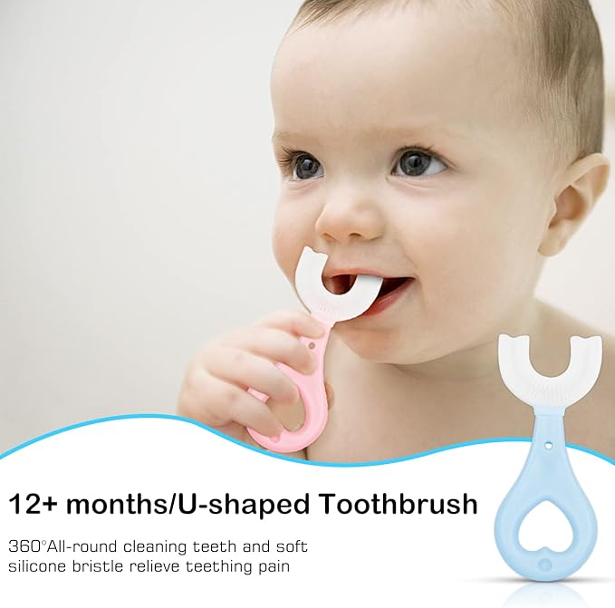 6 in 1 Baby Training Toothbrush Set - Infant to Toddler Toothbrush Oral Care Toothbrush - Food Grade Silicone,Extra Soft Bristles,Perfect for 6+,12+,24+ Months