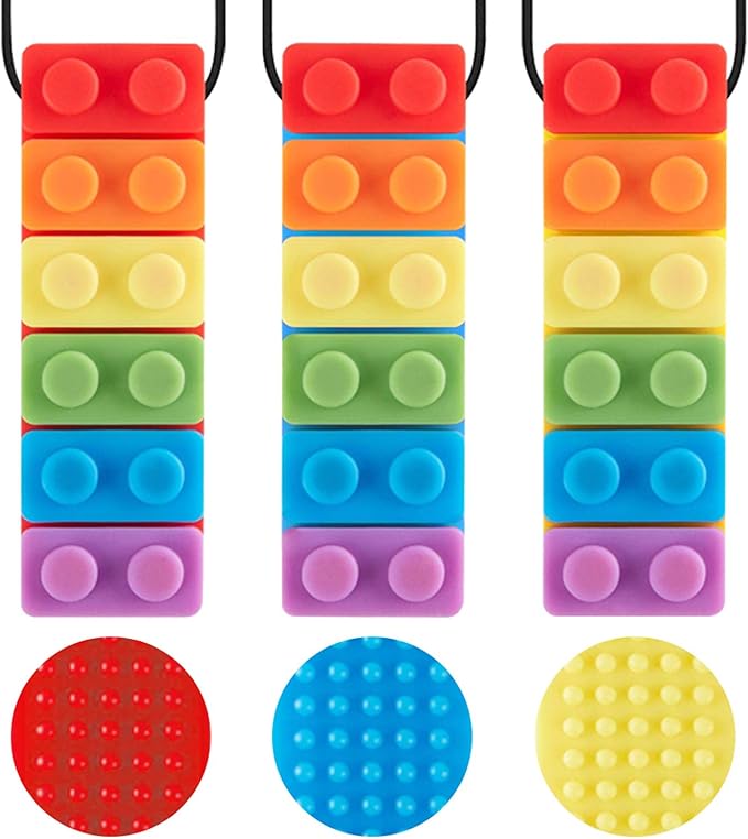 Promax 3 Pack Sensory Chew Necklaces for Kids Toddlers with Autism ADHD,Biting Needs,Oral Motor Chewy Stick,Silicone Teether Toys for Autistic Chewers,Gum-Friendly