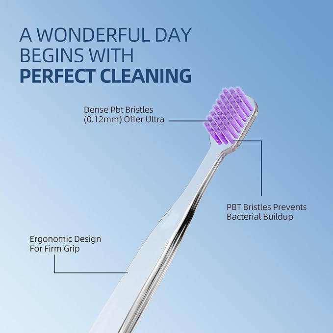 10PCS Dentist-Recommended Soft Crystal Toothbrushes for Adults,Ultra-Soft Bristles Manual Toothbrush Pack for Gentle Plaque Removal & Gum Care, Includes （4 Colors）