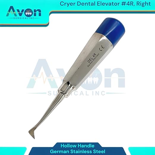 Root and Tooth Extraction Dental Cryer Elevator Pick, Sharp Angled Tip, Color-Coded Handle Ends | Autoclave-Safe German Stainless Steel Dental Instruments (1, #4R Cryer - Blue End)