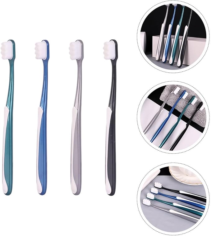 Adult Large Soft Bristle Toothbrush 4pcs, Flexible Handheld Tooth Brush Set for Household Oral Care, Suitable for Seniors and Daily Teeth Cleaning Random Color Random Color