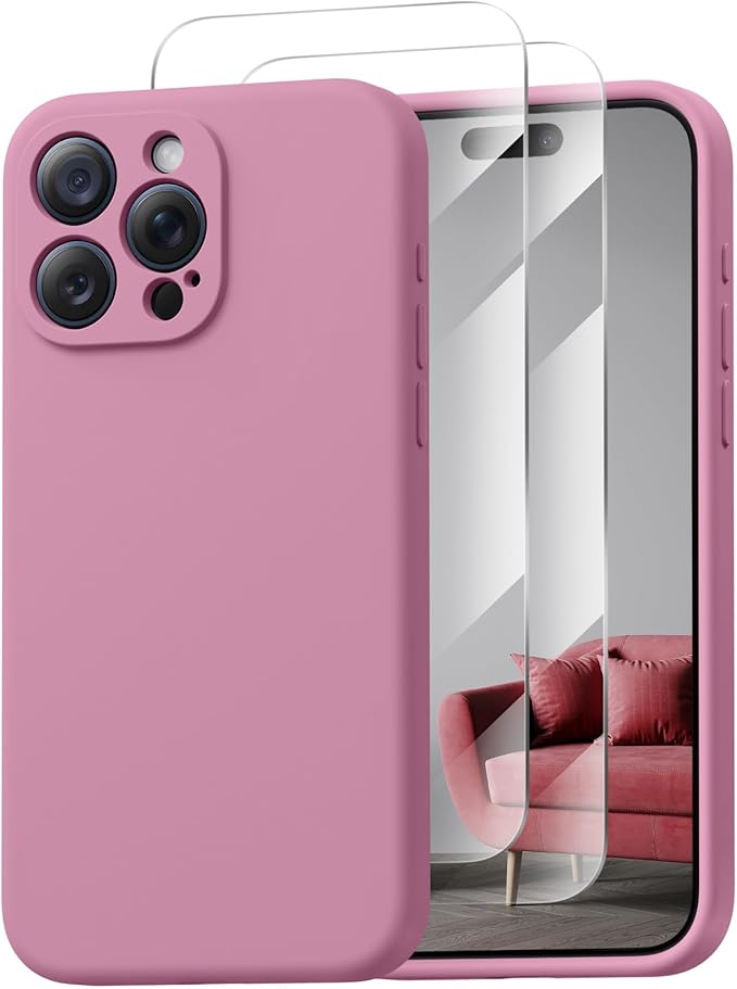 Magnetic for iPhone 15 Pro Case, Compatible with MagSafe, with 9H Nano Screen Protectors, Full Camera Protection, Silicone Shockproof Microfiber Lining Phone Case 6.1", Lilac Purple