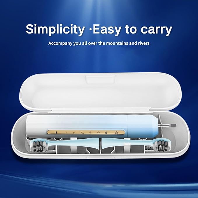 Lumivoid Sonic Electric Toothbrush for Adults & Kids - 10 Brush Heads, 30-Day Battery, 5 Modes, 2-Min Timer, IPX8 Waterproof, Rechargeable & Travel-Friendly (Blue White)