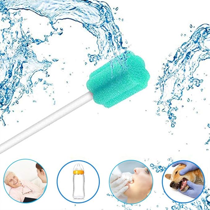 Wellgler's Sterile Sponge Mouth Swabs,Disposable Oral Swabs,Individually Wrapped (100pcs,sky blue)