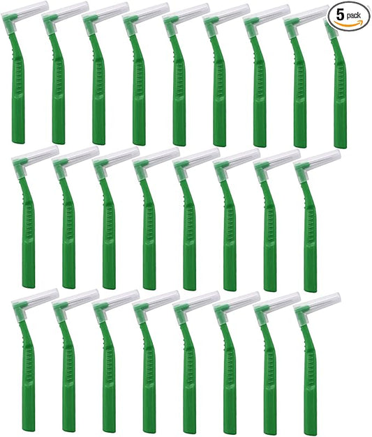 Angzhili 25 Pcs Interdental Angle Brushes,Reusable Dental Cleaners,Oral Dental Hygiene Brush,Dental Toothpick Floss for Braces,Tooth Cleaning Tool (Green)