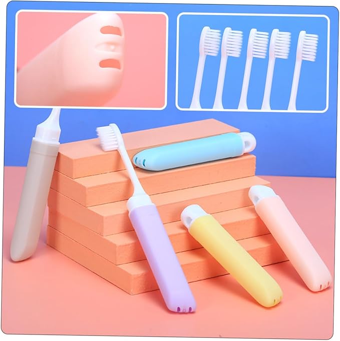 SMASOLO 5Pcs Foldable Soft Bristle Toothbrushes Portable Compact Travel Toothbrush for Adults Household Use Gentle Gum Care Material Random Color