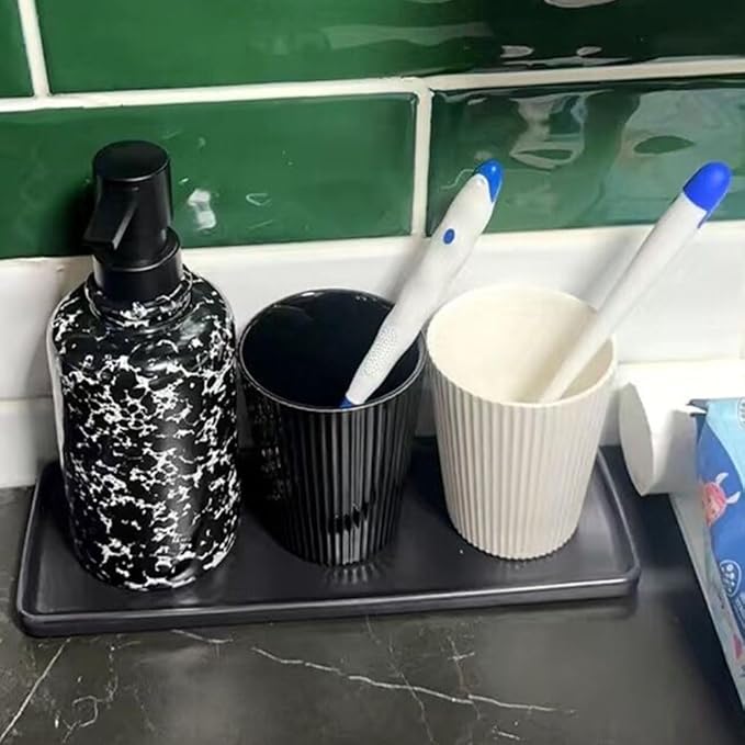Ceramic Vertical Stripe Toothbrush Cup, Couple Ceramic Toothbrush Cup, Bathroom Tumbler, Striped Ceramic Coffee Mug, Drinking Cup (Black)