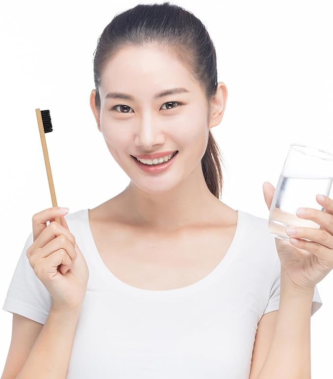 Toothbrushes for Adults 10Pcs Soft Nylon Bristles Disposable Eco-Friendly Manual Toothbrush Set with Natural Handle for Travel and Daily Oral Care