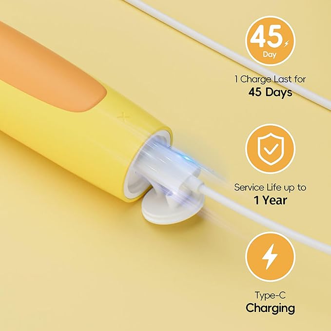 KIWIBIRD Kids Electric Toothbrush for Ages 3–10 | Toddler Sonic Toothbrush with 4 Modes & Soft Silicone Bristles | 2-Min Timer Pressure Sensor | 45-Day Rechargeable Battery | IPX8 Waterproof (Blue)