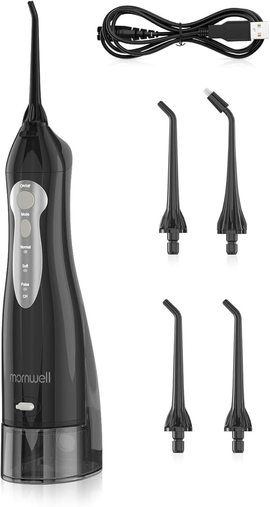 Water Flosser, Mornwell Water Flossers for Teeth - 330ML Tank USB Rechargeable Dental Flosser, IPX7 Waterproof 3 Modes & 4 Jet Tips Portable Dental Oral Irrigator,Professional Water Flosser