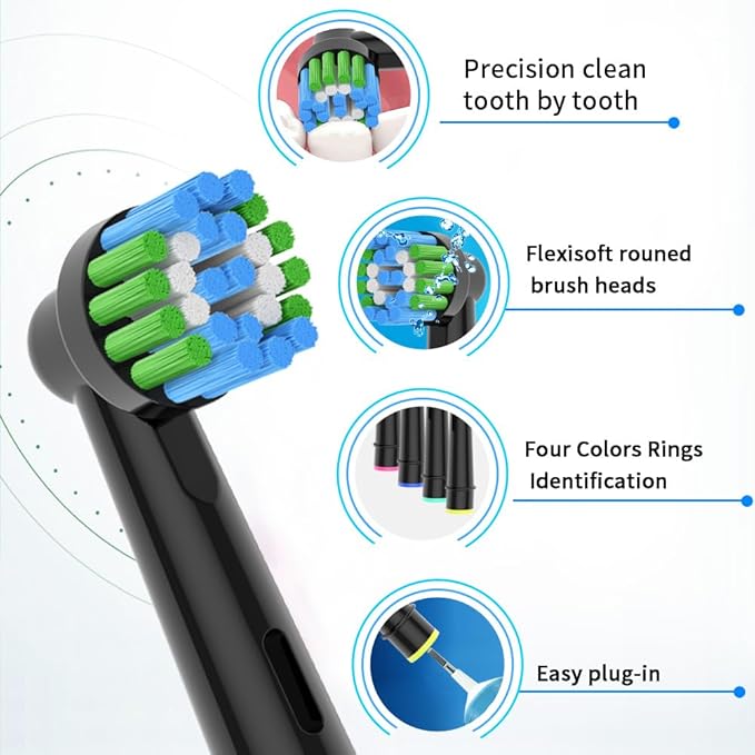 8pcs Replacement Heads Compatible with Oral B Electric Toothbrush, 4pcs Precision Clean and 4pcs Cross Clean Brush Heads, Black