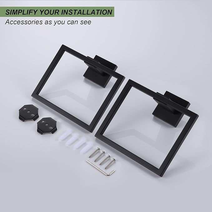 KOKOSIRI Hand Towel Ring Shower Towel Hanger 2PC Bath Towel Holder Bathroom Lavatory Stainless Steel Wall Mount 2 Pack, Matte Black, B3004BK-P2