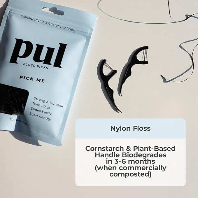 PUL Dental Floss Picks – Mint Teeth Flossers for Deep Cleaning, Removing Food Particles & Plaque – Shred-Resistant Nylon Floss, Plant-Based Handle, Fluoride Free – for Adults & Kids (200 Count)