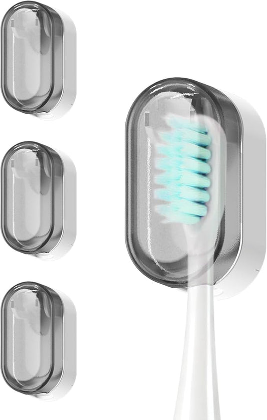 Toothbrush Holder with Auto-Close Cover – Waterproof, Dust-Proof Tooth Brush Hanger Rack for Electric Toothbrushes, 3-Pack No Drill Wall-Mounted Toothbrushes Organizer - Grey